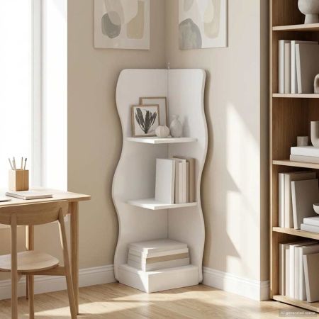 Ъглов рафт с рафт Бяло 34 x 33 x 102 см Инженерна дървесина