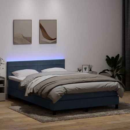 Боксспринг легло с матрак и LED, тъмносиво, 160x210 см, кадифе