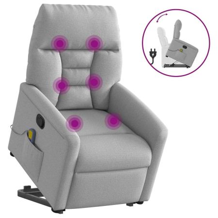 Изправящ масажен реклайнер стол, облачно сив, текстил
