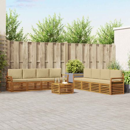 Комплекти дивани 9 pcs Натурален и Бежов Солидно акациево дърво