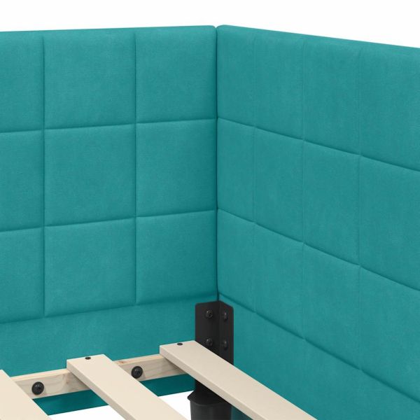 Ъглова рамка за легло с таблото Тюркоаз 100 см x 200 см Кадифе