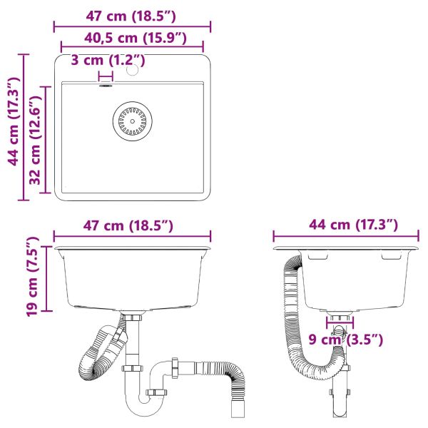 Мивка Сив 470 x 440 мм Гранит