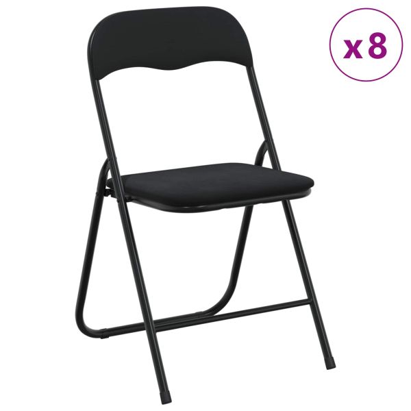 Сгъваем стол 8 бр. Кадифе Черен 48 x 44 x 78 см