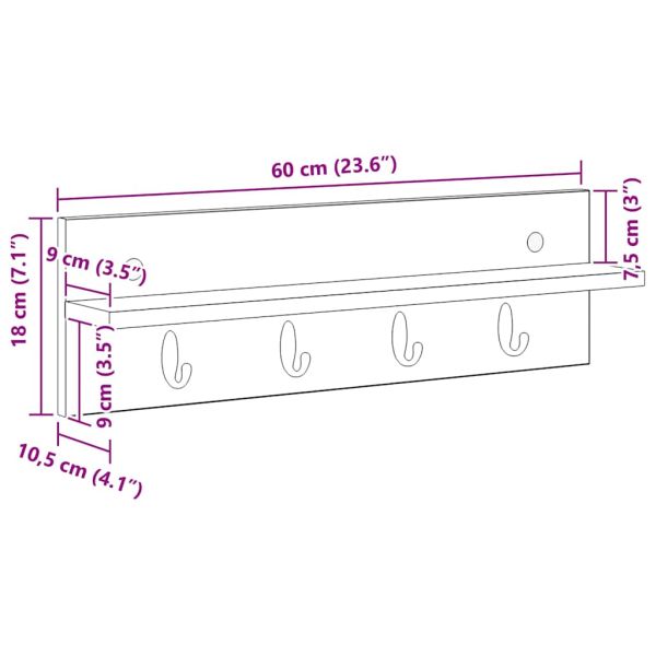 Стенен закачалка за палта Сонома дъб 60 x 10,5 x 18 см