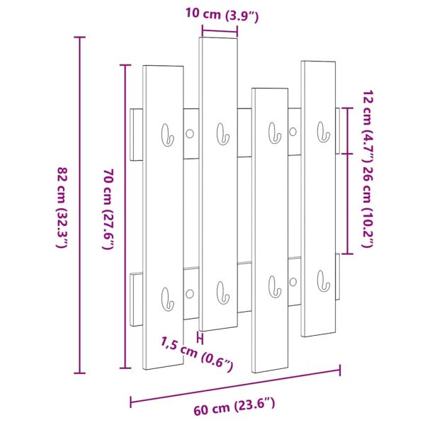 Стенен закачалка за палта Сонома дъб 60 x 3 x 82 см