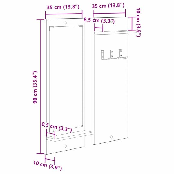 Стенен закачалка за палта с рафт Сонома дъб 70 x 10 x 90 см
