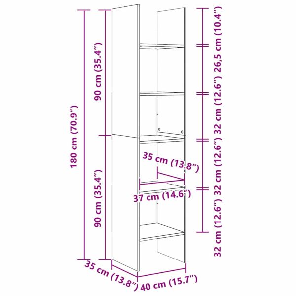 Шкаф за книги 5 нива 40 x 35 x 180 см Инженерна дървесина Дъб