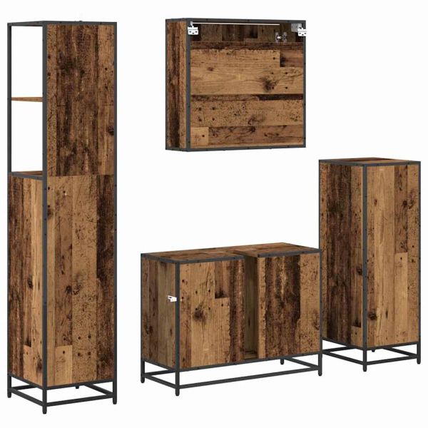 Комплект мебели за баня 4 pcs Старо дърво Инженерно дърво