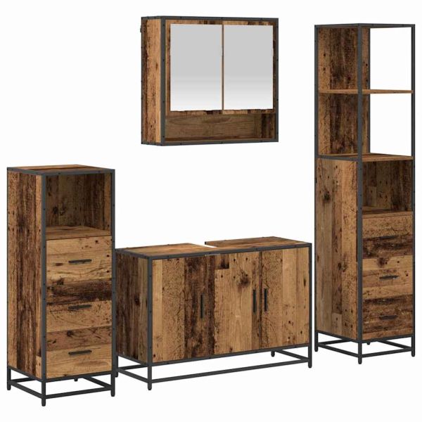 Комплект мебели за баня 4 pcs Старо дърво Инженерно дърво