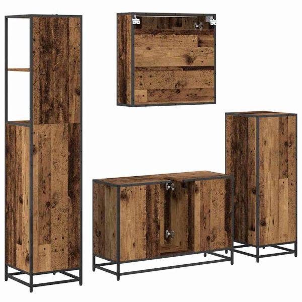 Комплект мебели за баня 4 pcs Старо дърво Инженерно дърво