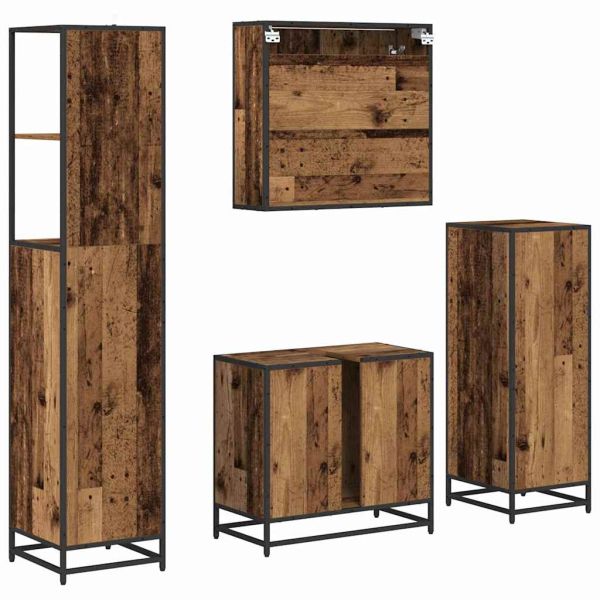 Комплект мебели за баня 4 pcs Старо дърво Инженерно дърво