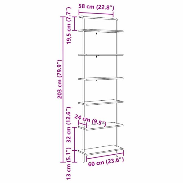 Рафт за книги 6 нива 60 x 24 x 203 см Инженерна дървесина