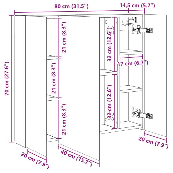 Шкаф с огледало за баня с рафт Черния дъб 80 x 14.5 x 70 см