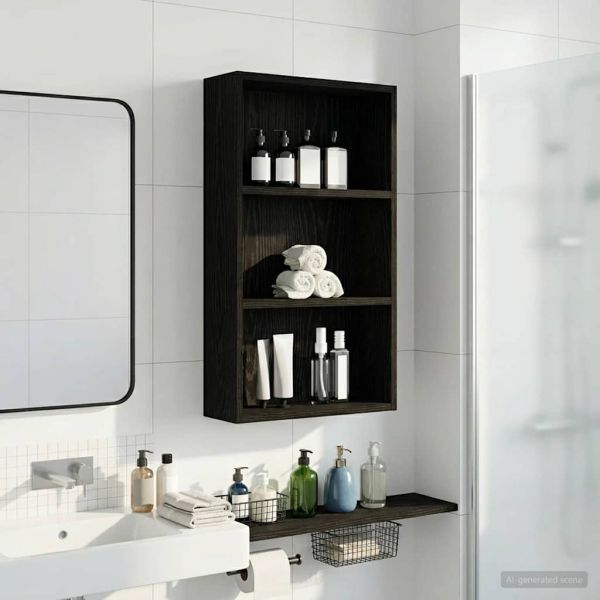 Банен стенен шкаф с рафт Черен Дъб 40 x 14 x 70 см