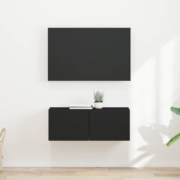 TV стенен шкаф 2 бр. Черно Инженерна дървесина
