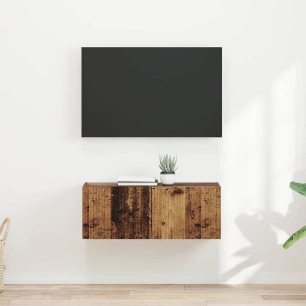 TV стенен шкаф 2 бр. Старо дърво Инженерна дървесина