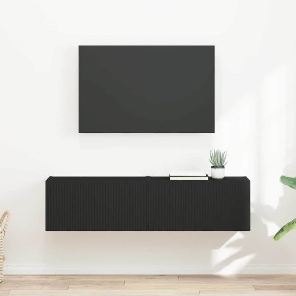 TV стенен шкаф 2 бр. Черно Инженерна дървесина