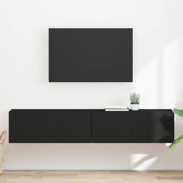 TV стенен шкаф 2 бр. Черно Инженерна дървесина