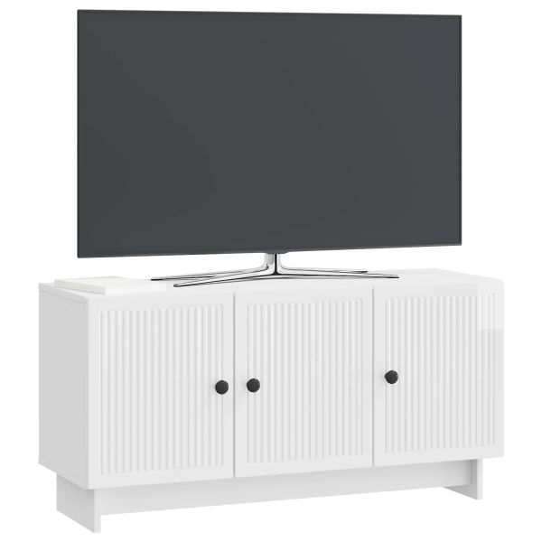 ТВ шкаф Бял гланц 99 x 34,5 x 50 см Инженерна дървесина