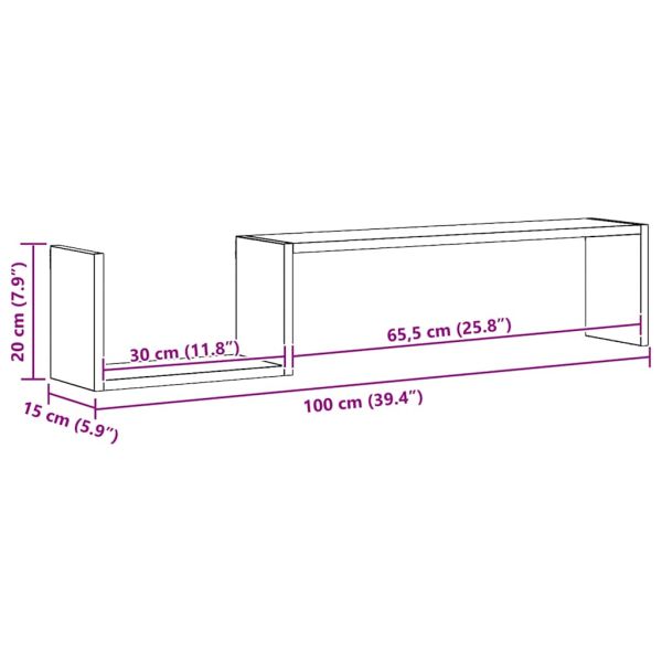 Стенни рафтове, 2 бр, опушен дъб, 100x15x20 см, инженерно дърво