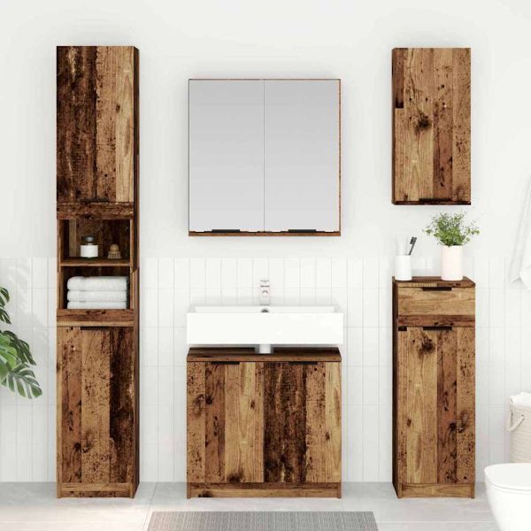 Комплект шкафове за баня 3 pcs Старо дърво Инженерно дърво