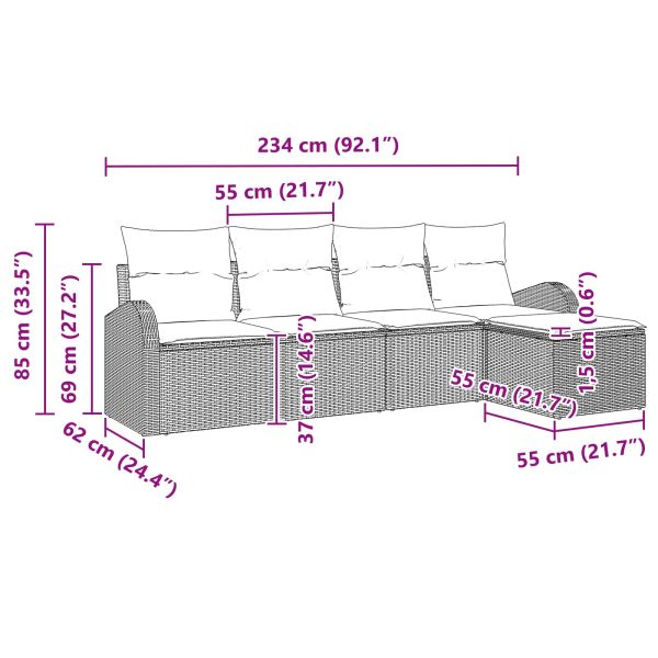Градински Софа Комплект 5 pcs Кафяво полиратан