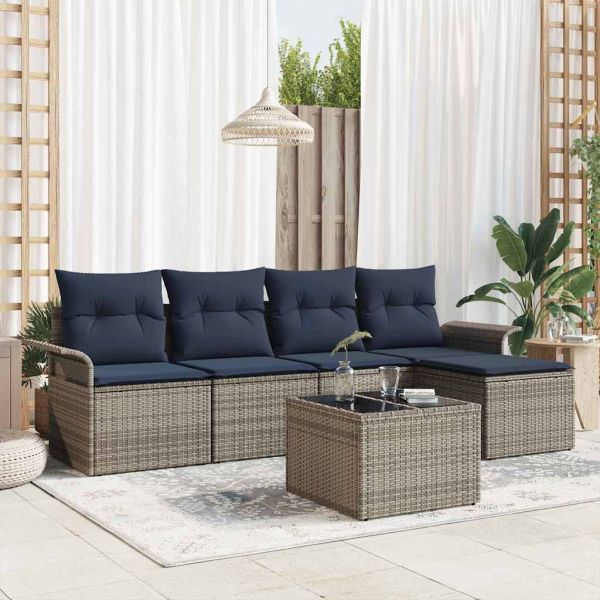 Градински Софа Комплект 6 бр. Сив полиратан