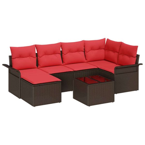 Градински Софа Комплект 7 бр. Кафяво полиратан