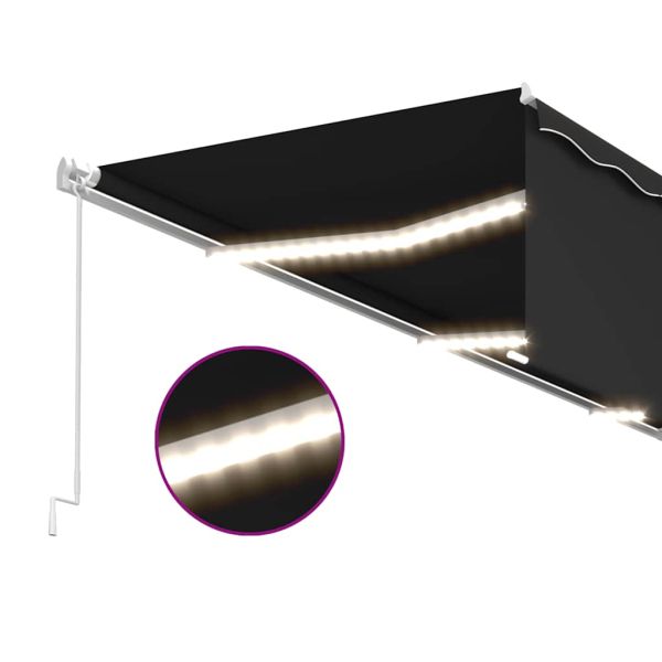 Ръчно прибиращ се сенник с щора и LED, 6x3 м, антрацит