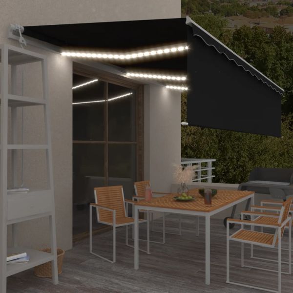 Автоматичен сенник с щора LED и сензор за вятър 6x3 м антрацит