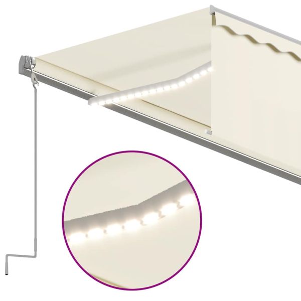 Ръчно прибиращ се сенник с щора и LED, 6x3 м, кремав