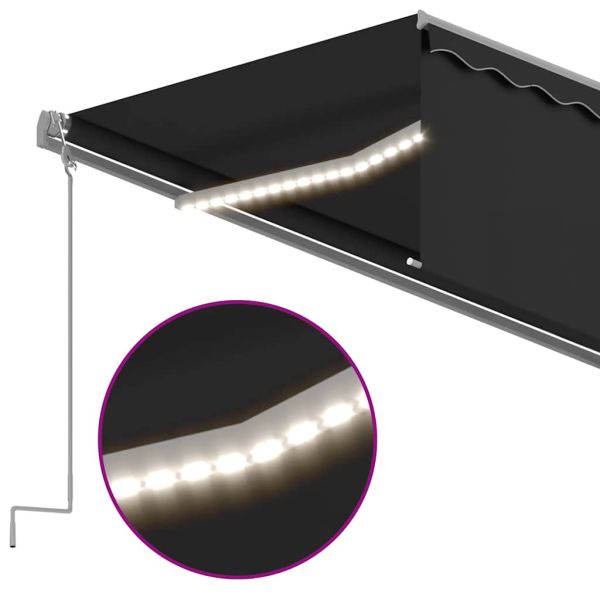 Ръчно прибиращ се сенник с щора и LED, 6x3 м, антрацит
