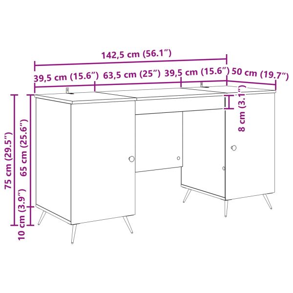 Бюро Черно 142,5 x 50 x 75 см Инженерна дървесина