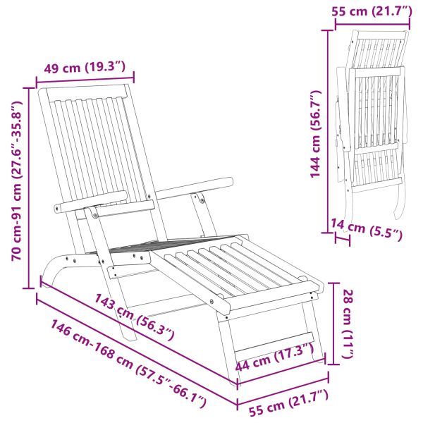 Сгъваем и reclining шезлонг 2 бр. Солидно акациево дърво