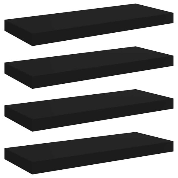 Окачени стенни рафтове, 4 бр, черни, 60x23,5x3,8 см, МДФ