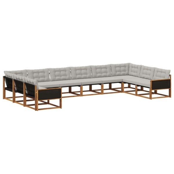Комплект дивани за открито 10 pcs Натурално и светлосиво