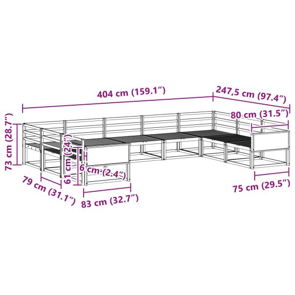 Комплект дивани за открито 9 pcs Натурално