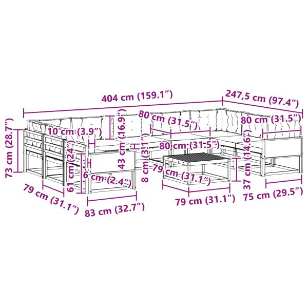Комплект дивани за открито 10 pcs Натурален и Антрацит