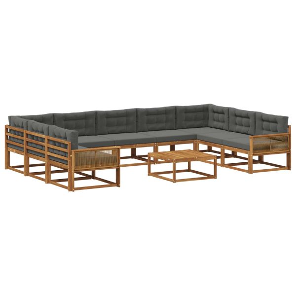 Комплект дивани за открито 10 pcs Натурален и Антрацит