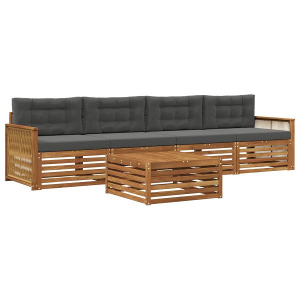 Комплект дивани за открито 5 бр. Натурален и Антрацит