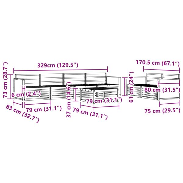 Комплект дивани за открито 7 pcs Натурално