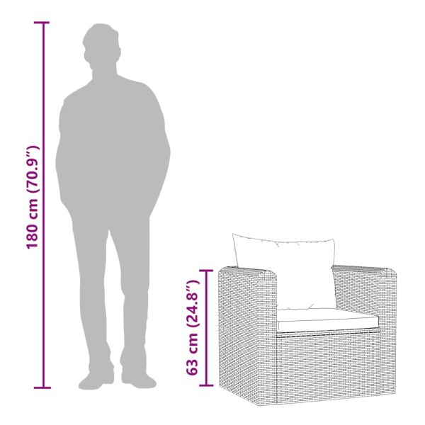 Градински комплект с възглавници, 7 части, полиратан, черен