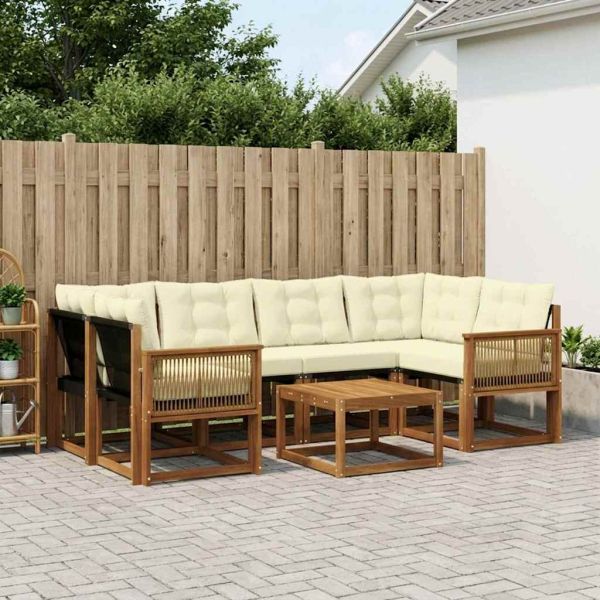 Комплект дивани за открито 7 pcs Натурален и Крема