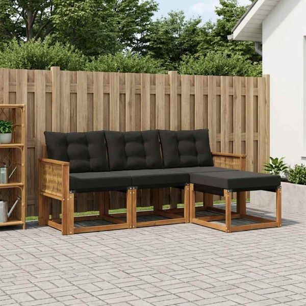 Комплект дивани за открито 4 pcs Естествено и черно