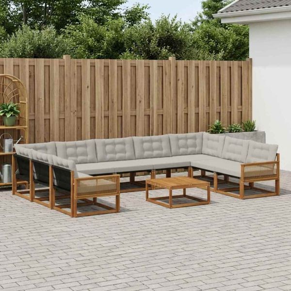 Комплект дивани за открито 10 pcs Натурално и светлосиво