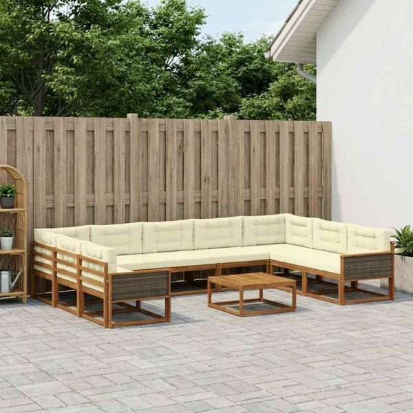 Комплект дивани за открито 10 pcs Натурален и Крема
