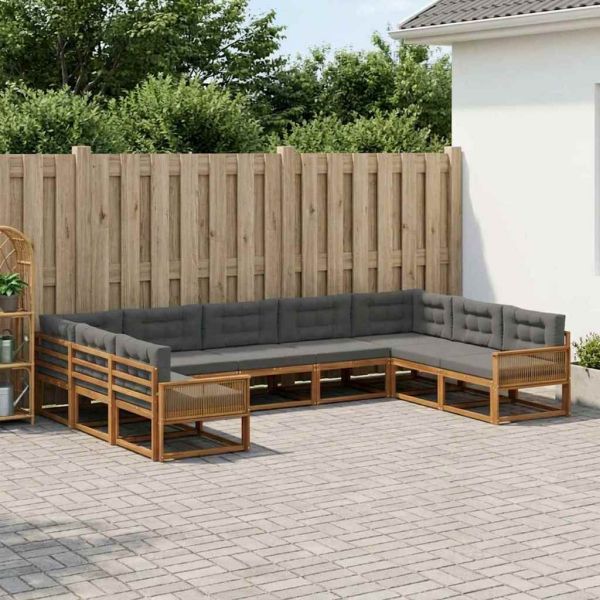 Комплект дивани за открито 9 pcs Натурален и Антрацит