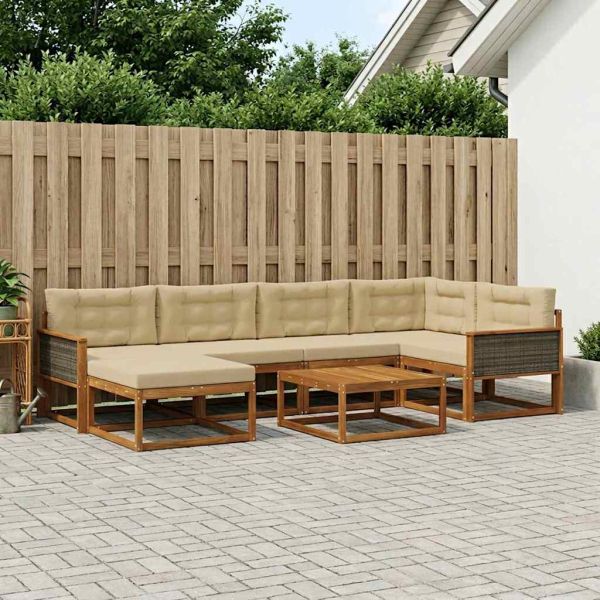 Комплект дивани за открито 7 pcs Натурален и Бежов