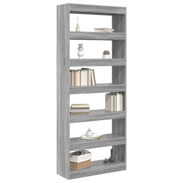 Шкаф за книги Сив Сонома 80 x 30 x 198 см Инженерно дърво