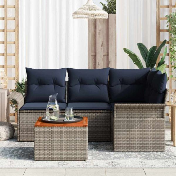 Градински Софа Комплект 5 бр. Сив полиратан